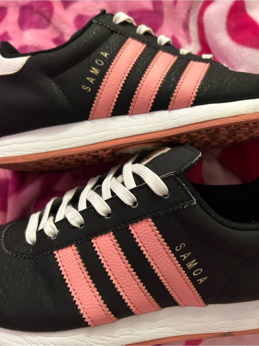 adidas Samoa Black Sneakers with Pink Stripes